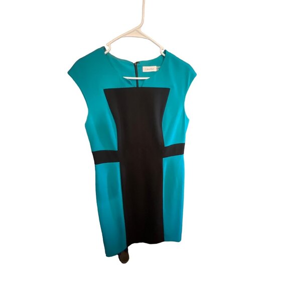 Calvin Klein Teal Black Colorblock Sheath Dress size 10 Women's - Picture 1 of 5